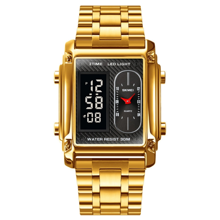 SKMEI 1868 Square Double Display Waterproof Men Watch, Style: Steel Belt (Gold) - free shipping - PMC TechLife - Order now!