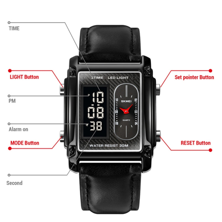 SKMEI 1868 Square Double Display Waterproof Men Watch, Style: Steel Belt (Gold) - free shipping - PMC TechLife - Order now!