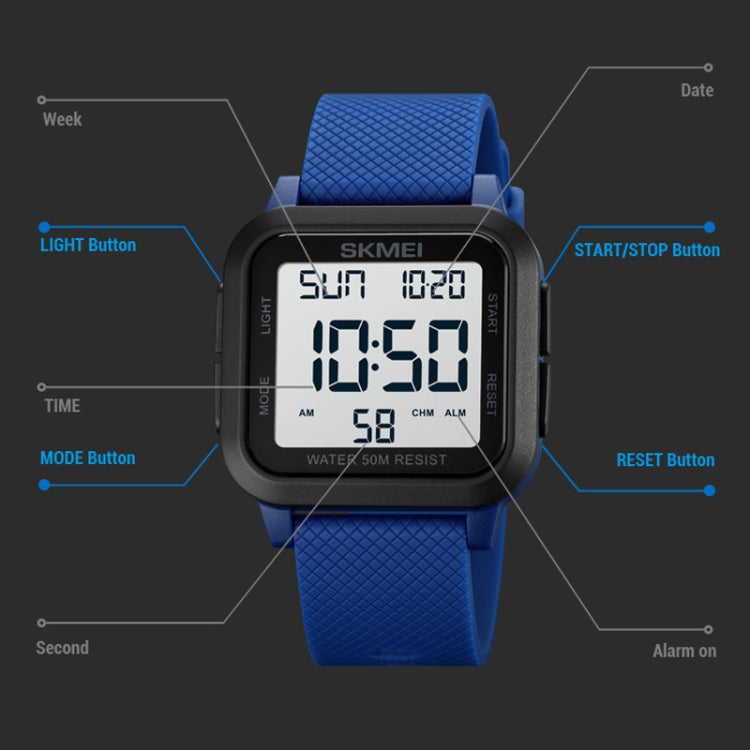 SKMEI 1894 Square Sports Waterproof Student Simple Multifunctional Luminous Watch(Blue Black Machine) - free shipping - PMC TechLife - Order now!