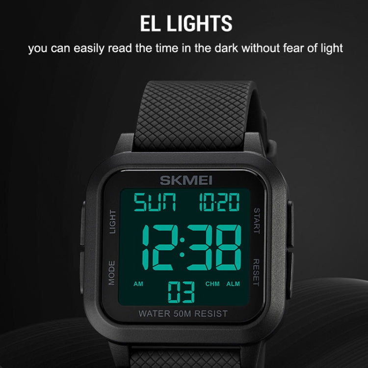 SKMEI 1894 Square Sports Waterproof Student Simple Multifunctional Luminous Watch(Black White Machine) - free shipping - PMC TechLife - Order now!