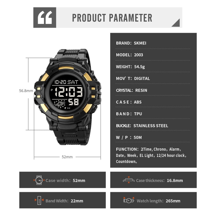 SKMEI 2003 Multifunctional Back Light Sports Watch Mens Countdown Date Alarm Clock Watch(Black White Machine) - free shipping - PMC TechLife - Order now!