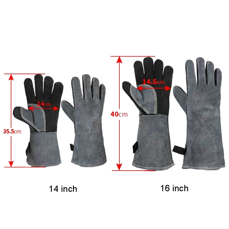 Cowhide BBQ Gloves Thickened Anti-hot Oven Welding Protection Gloves, Specification: A2415 16 inch Gray Black - Safety Gloves by PMC TechLife | Online Shopping South Africa | PMC TechLife