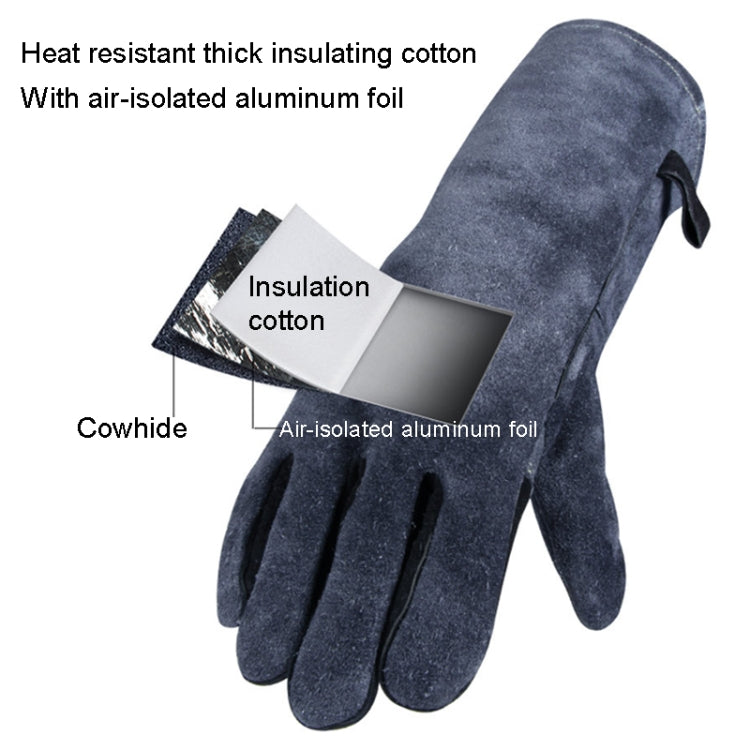 Cowhide BBQ Gloves Thickened Anti-hot Oven Welding Protection Gloves, Specification: A2415 16 inch Gray Black - Safety Gloves by PMC TechLife | Online Shopping South Africa | PMC TechLife