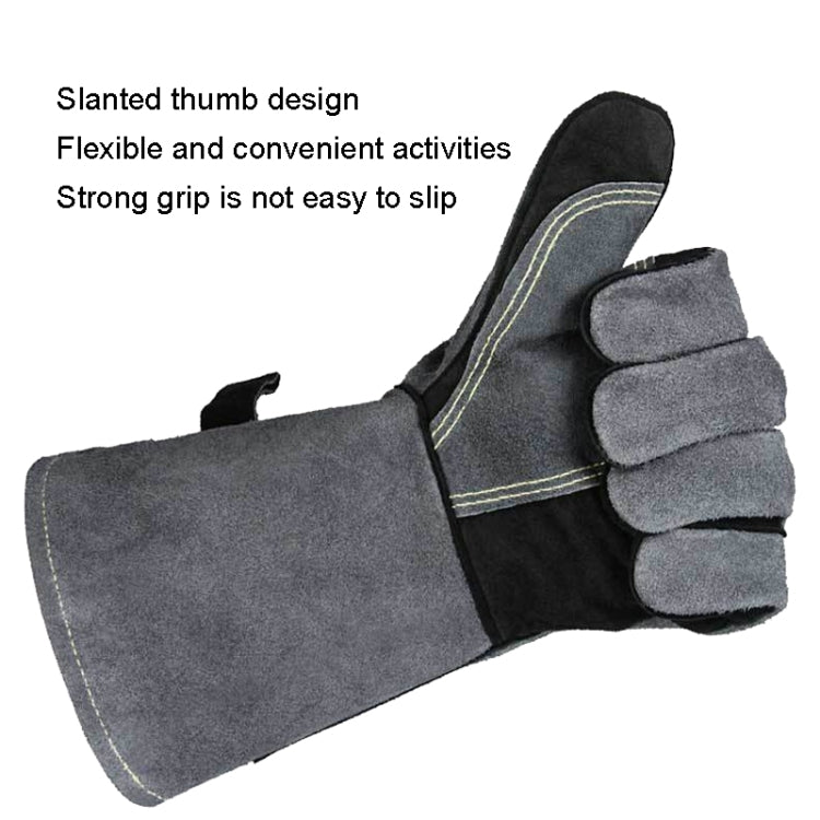 Cowhide BBQ Gloves Thickened Anti-hot Oven Welding Protection Gloves, Specification: A2415 16 inch Gray Black - Safety Gloves by PMC TechLife | Online Shopping South Africa | PMC TechLife