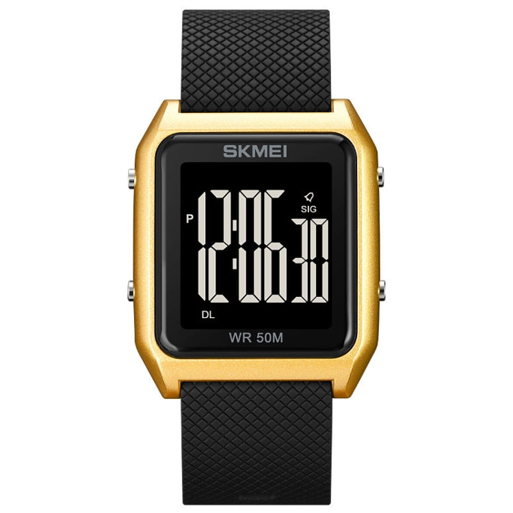 SKMEI 1866 Square Large Screen Men Steel Belt Multi-function Night Light Alarm Clock Watch(Gold Black Machine) - free shipping - PMC TechLife - Order now!