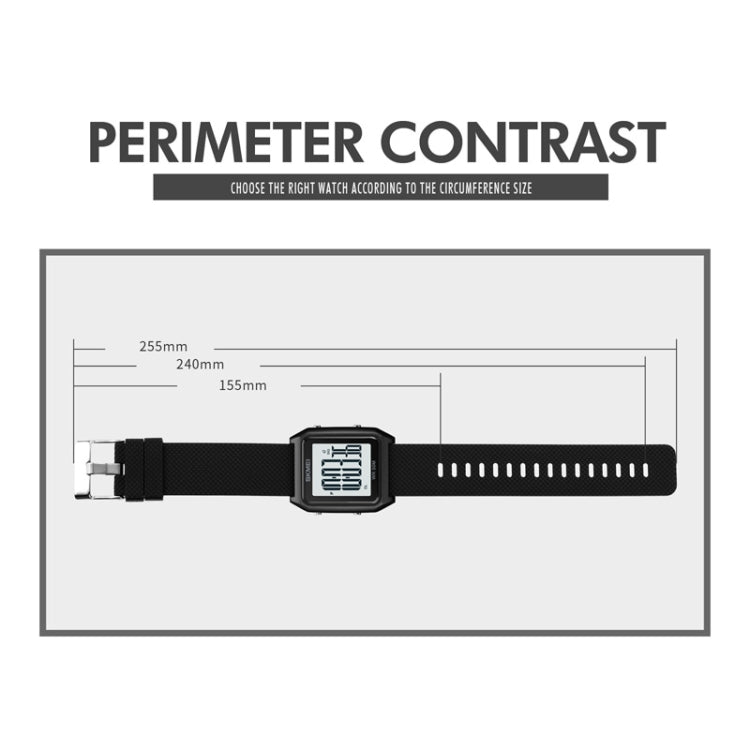 SKMEI 1866 Square Large Screen Men Steel Belt Multi-function Night Light Alarm Clock Watch(Black Black Machine) - free shipping - PMC TechLife - Order now!