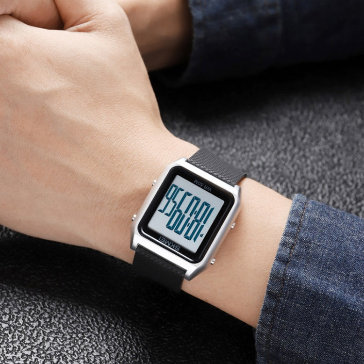 SKMEI 1866 Square Large Screen Men Steel Belt Multi-function Night Light Alarm Clock Watch(Blue White Machine) - free shipping - PMC TechLife - Order now!