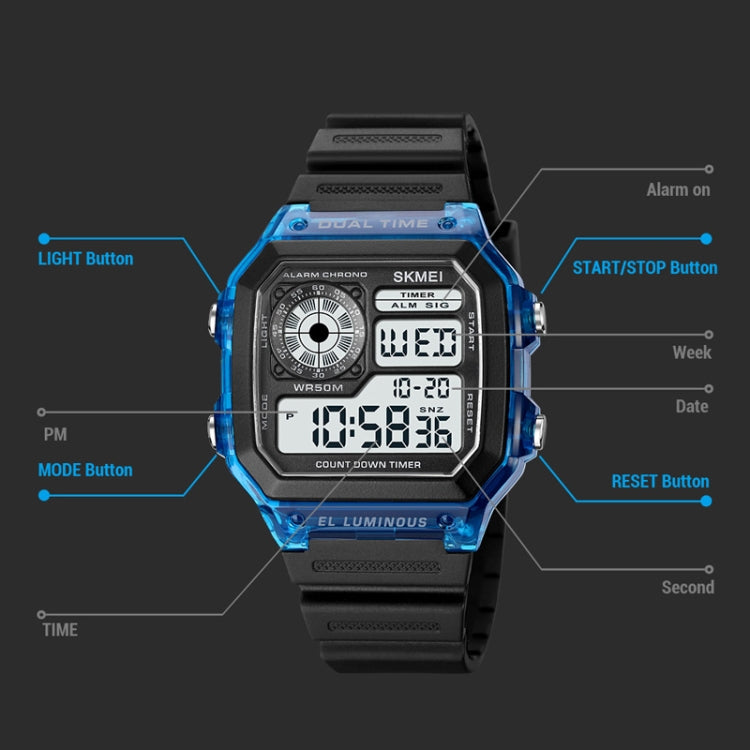 SKMEI 1998 Transparent Shell Ice Sensor Outdoor Sports Waterproof Multi-function Watch(Black) - free shipping - PMC TechLife - Order now!