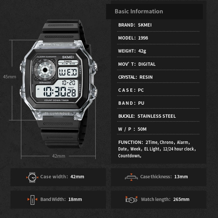 SKMEI 1998 Transparent Shell Ice Sensor Outdoor Sports Waterproof Multi-function Watch(Black) - free shipping - PMC TechLife - Order now!