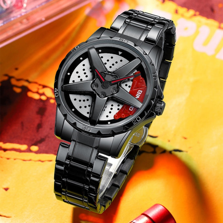 BINBOND D002 Car Hub Dial Multifunctional Waterproof and Wear-resistant Men's Watch(Black Steel-Red) - free shipping - PMC TechLife - Order now!