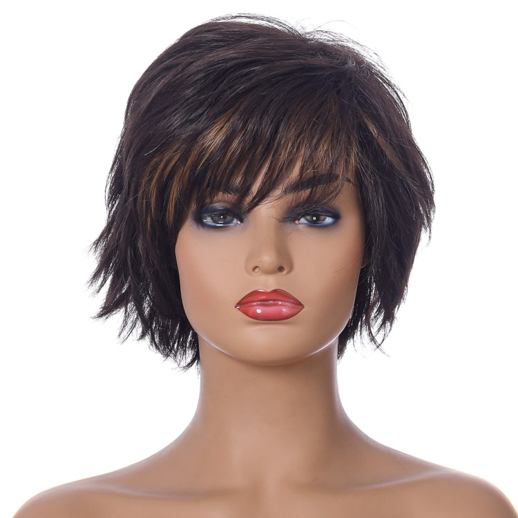 WIG-396 Ladies Fluffy Short Curved Head Set Chemical Fiber Wig(Black Brown+Gold Yellow) - free shipping - PMC TechLife - Order now!