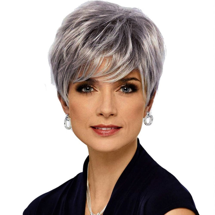 Wig-332 Silver Gray Ladies Short Straight Hair Wig High Temperature Silk Chemical Fiber Headgear - free shipping - PMC TechLife - Order now!