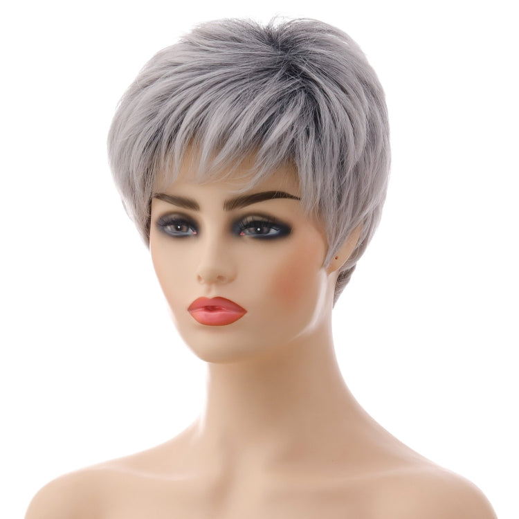 Wig-335 Mixed Silver Gray Ladies Short Straight Hair Wig High Temperature Silk Chemical Fiber Headgear - free shipping - PMC TechLife - Order now!