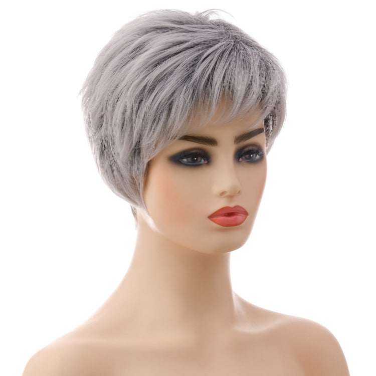 Wig-335 Mixed Silver Gray Ladies Short Straight Hair Wig High Temperature Silk Chemical Fiber Headgear - free shipping - PMC TechLife - Order now!