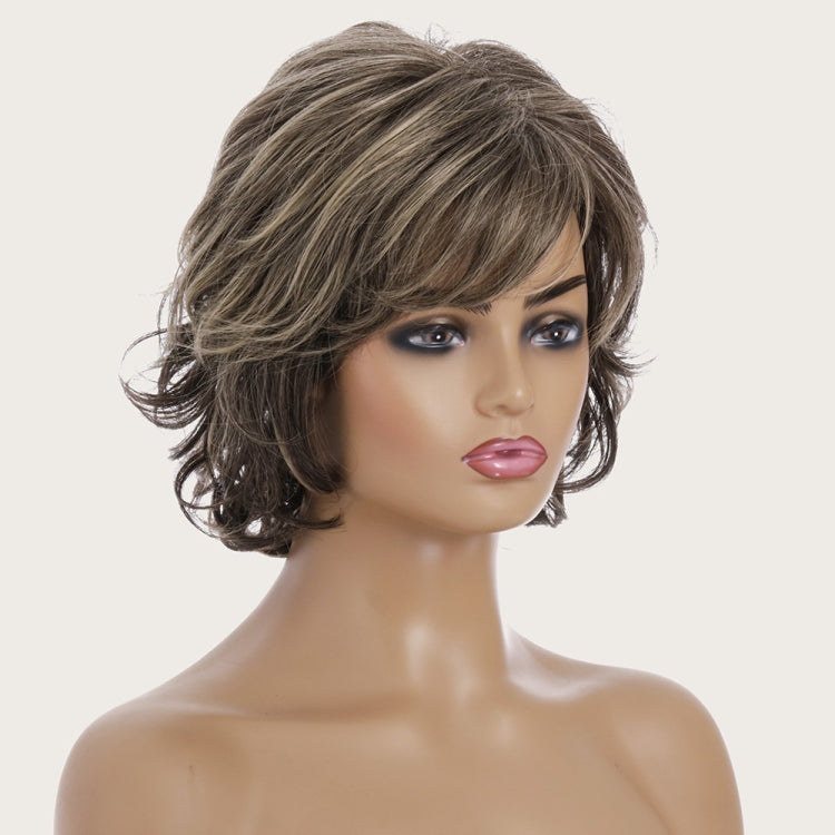 Wig-449 Brown+Light Gold Ladies Short Curly Hair High Temperature Silk Chemical Fiber Wig Headgear - free shipping - PMC TechLife - Order now!