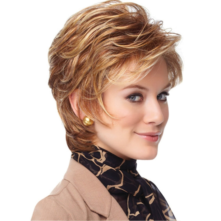 WIG-181 Ladies Short Curly Hair High Temperature Silk Wig Chemical Fiber Headgear(Brown+Gold Yellow) - free shipping - PMC TechLife - Order now!