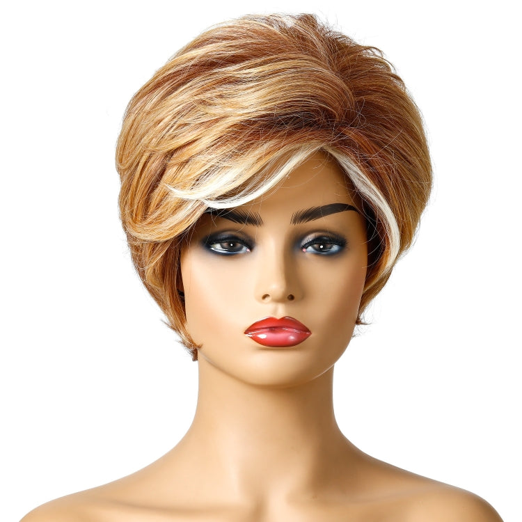 WIG-181 Ladies Short Curly Hair High Temperature Silk Wig Chemical Fiber Headgear(Brown+Gold Yellow) - free shipping - PMC TechLife - Order now!