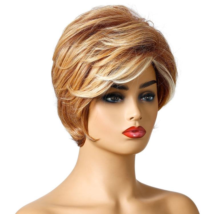 WIG-181 Ladies Short Curly Hair High Temperature Silk Wig Chemical Fiber Headgear(Brown+Gold Yellow) - free shipping - PMC TechLife - Order now!