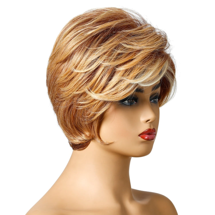WIG-181 Ladies Short Curly Hair High Temperature Silk Wig Chemical Fiber Headgear(Brown+Gold Yellow) - free shipping - PMC TechLife - Order now!