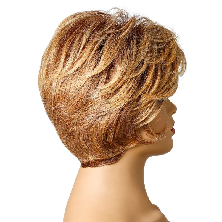 WIG-181 Ladies Short Curly Hair High Temperature Silk Wig Chemical Fiber Headgear(Brown+Gold Yellow) - free shipping - PMC TechLife - Order now!