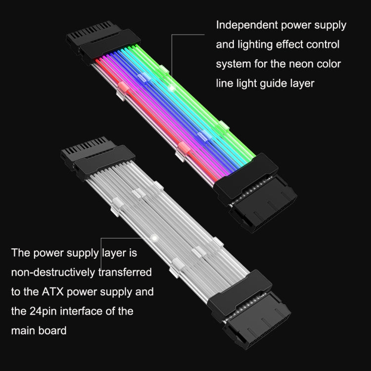 24pin Motherboard Power Supply Light Wire Black 5V ARGB Neon Color Line - PCIE Cable by PMC TechLife | Online Shopping South Africa | PMC TechLife | Buy Now Pay Later Mobicred