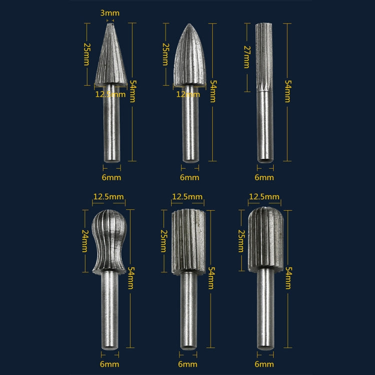 Hard High Carbon Steel Rotary Carving Knife Abrasive Processing Grinding Head Set(6pcs/set) - Burin &Cutting Knife by PMc TechLife | Online Shopping South Africa | PMc TechLife | Buy Now Pay Later Mobicred
