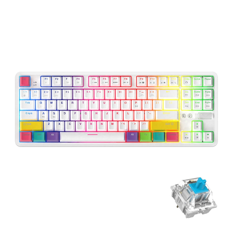 Ajazz K870T 87-Key Hot Swap Bluetooth/Wired Dual Mode RGB Backlight Office Game Mechanical Keyboard Green Shaft (White) - free shipping - PMC Jewellery - Order now!