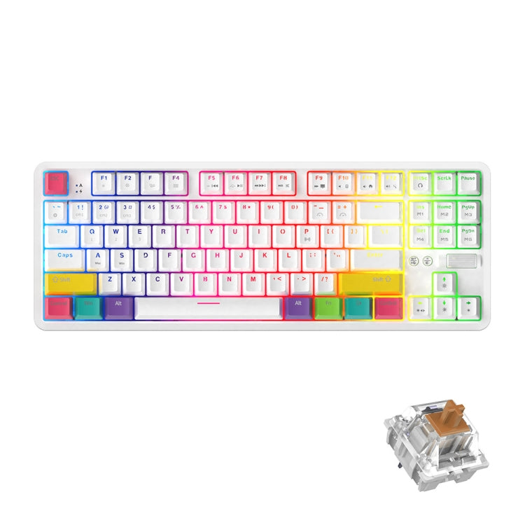 Ajazz K870T 87-Key Hot Swap Bluetooth/Wired Dual Mode RGB Backlight Office Game Mechanical Keyboard Tea Shaft (White) - free shipping - PMC Jewellery - Order now!