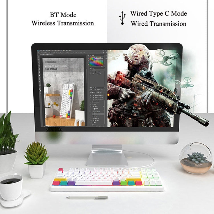 Ajazz K870T 87-Key Hot Swap Bluetooth/Wired Dual Mode RGB Backlight Office Game Mechanical Keyboard Green Shaft (White) - free shipping - PMC Jewellery - Order now!