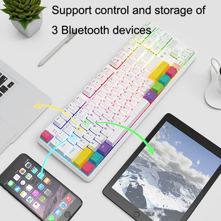 Ajazz K870T 87-Key Hot Swap Bluetooth/Wired Dual Mode RGB Backlight Office Game Mechanical Keyboard Red Shaft (White) - free shipping - PMC Jewellery - Order now!
