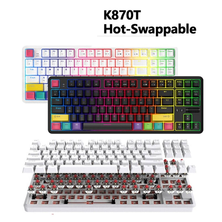 Ajazz K870T 87-Key Hot Swap Bluetooth/Wired Dual Mode RGB Backlight Office Game Mechanical Keyboard Green Shaft (White) - free shipping - PMC Jewellery - Order now!