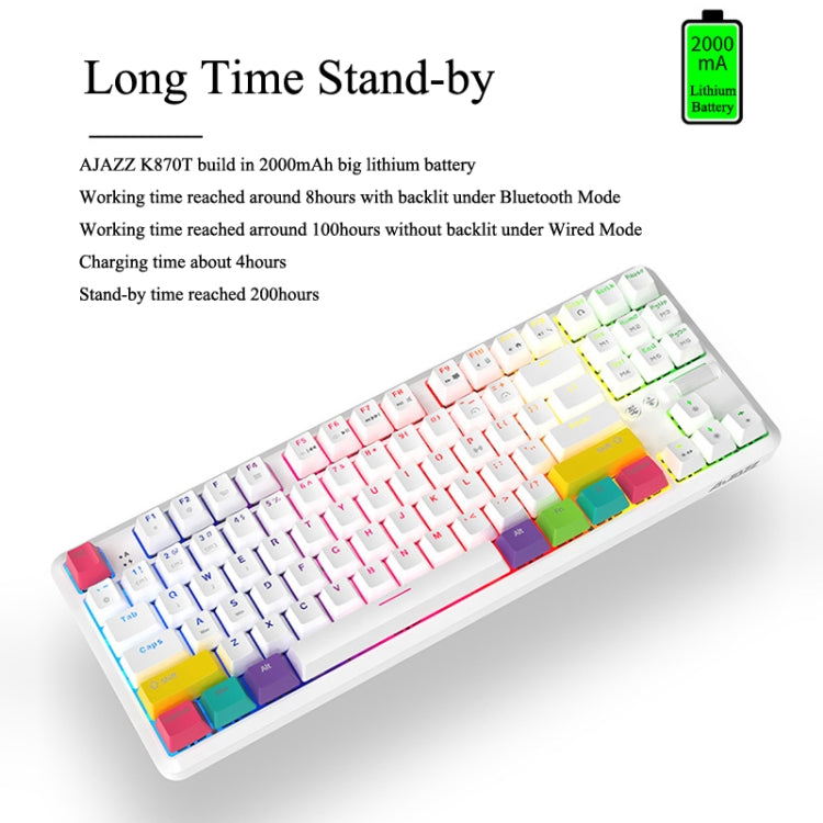 Ajazz K870T 87-Key Hot Swap Bluetooth/Wired Dual Mode RGB Backlight Office Game Mechanical Keyboard Tea Shaft (White) - free shipping - PMC Jewellery - Order now!