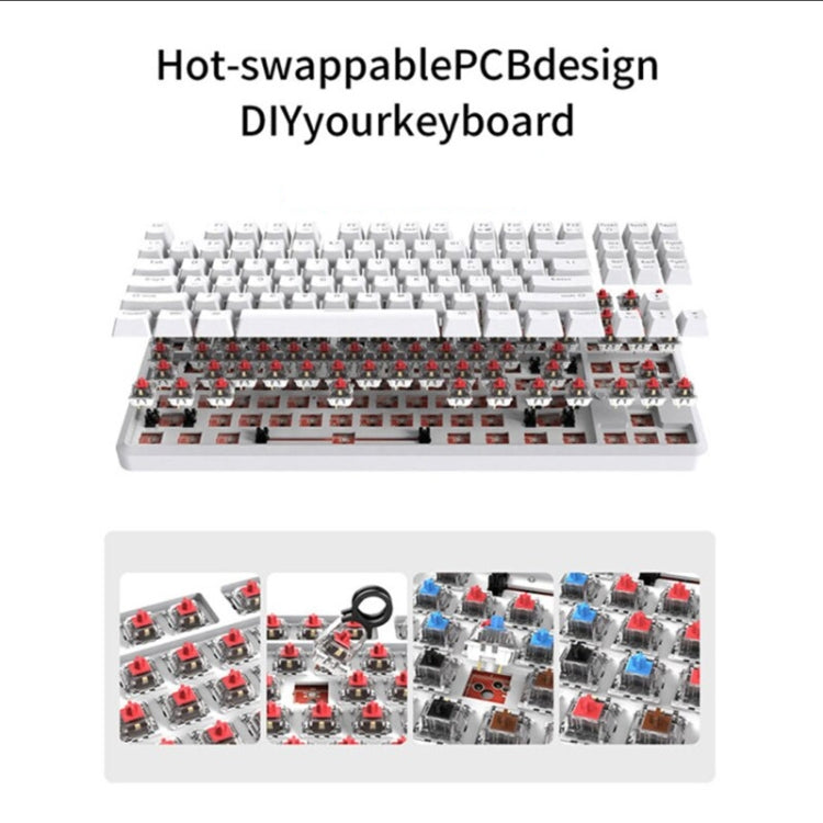 Ajazz K870T 87-Key Hot Swap Bluetooth/Wired Dual Mode RGB Backlight Office Game Mechanical Keyboard Tea Shaft (White) - free shipping - PMC Jewellery - Order now!