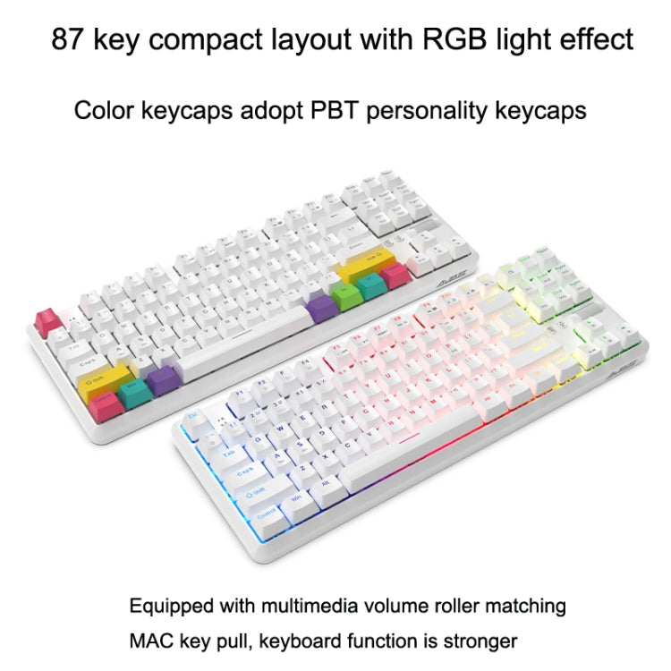 Ajazz K870T 87-Key Hot Swap Bluetooth/Wired Dual Mode RGB Backlight Office Game Mechanical Keyboard Green Shaft (White) - free shipping - PMC Jewellery - Order now!