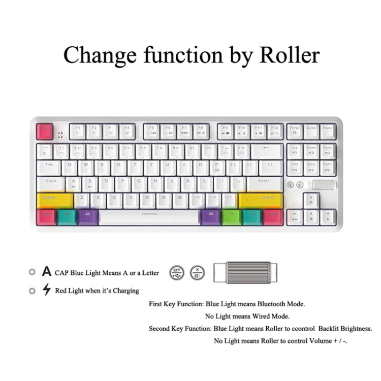 Ajazz K870T 87-Key Hot Swap Bluetooth/Wired Dual Mode RGB Backlight Office Game Mechanical Keyboard Green Shaft (White) - free shipping - PMC Jewellery - Order now!