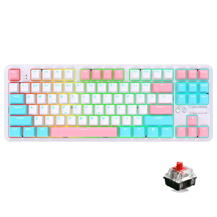 Ajazz K870T Pro 87 Keys Three Mode Wireless/Bluetooth/Wired Pluggable RGB Mechanical Keyboard Red Shaft (White) - free shipping - PMC Jewellery - Order now!