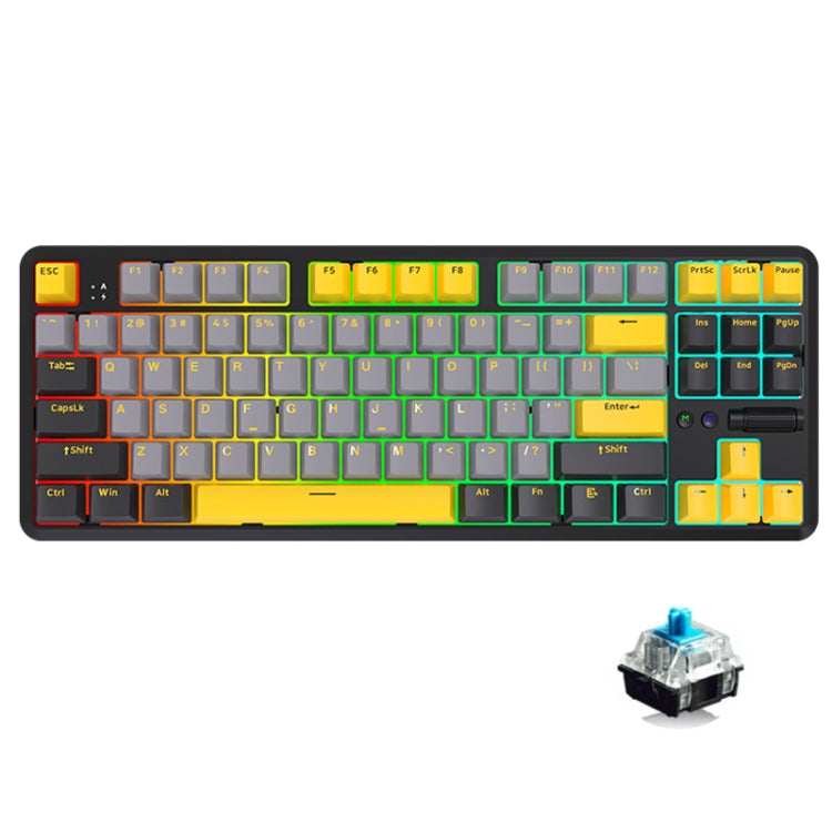 Ajazz K870T Pro 87 Keys Three Mode Wireless/Bluetooth/Wired Pluggable RGB Mechanical Keyboard Green Shaft (Black) - free shipping - PMC Jewellery - Order now!