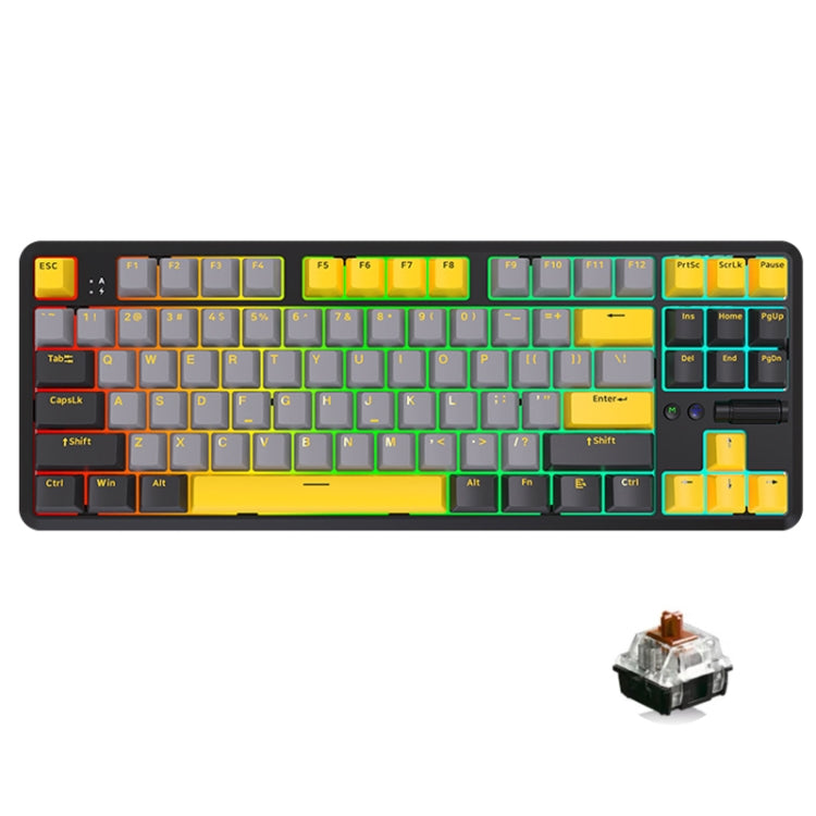 Ajazz K870T Pro 87 Keys Three Mode Wireless/Bluetooth/Wired Pluggable RGB Mechanical Keyboard Tea Shaft (Black) - free shipping - PMC Jewellery - Order now!