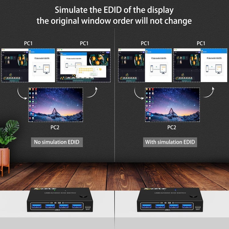 KC-KVM201A 2 In 1 Out 4K 60HZ HDMI KVM Switching USB3.0 Shared Computer Shaped Printer U Disk(Black) - Switch by PMC Jewellery | Online Shopping South Africa | PMC Jewellery | Buy Now Pay Later Mobicred