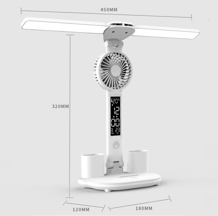 Rechargeable  3200mAh Double Head Lighting LED Fan Desk Lamp with Pen Holder & Clock - free shipping - PMC TechLife - Order now!