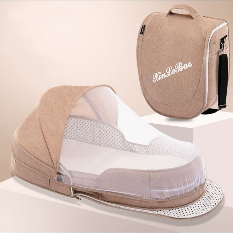 706 Backpack Portable Movable Crib Multifunctional Foldable Baby Bed, Color: Deep Khaki+Sunshade - Storage Bags by PMC TechLife | Online Shopping South Africa | PMC TechLife