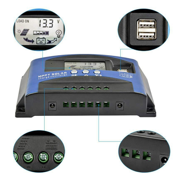 YCX-003 30-100A Solar Charging Controller with LED Screen & Dual USB Port Smart MPPT Charger, Model: 12/24V 100A - Others by PMC TechLife | Online Shopping South Africa | PMC TechLife