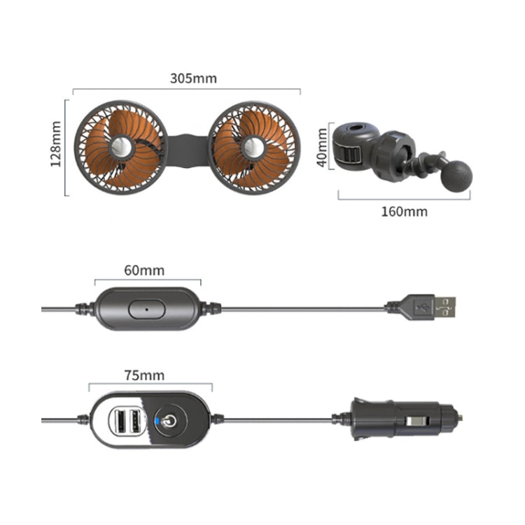 F6207 Car Rear Seat Zip Lock USB Double Head Fan, Model: USB - Heating & Fans by PMC TechLife | Online Shopping South Africa | PMC TechLife | Buy Now Pay Later Mobicred