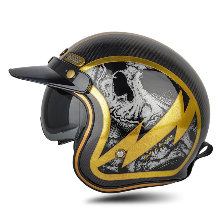 SOMAN Motorcycle Four Seasons Carbon Fiber Half Helmet, Color: Carbon Fiber Gold Lightning(XXL) - free shipping - PMC TechLife - Order now!
