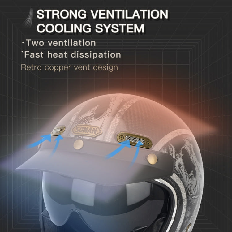 SOMAN Motorcycle Four Seasons Carbon Fiber Half Helmet, Color: Carbon Fiber Gold Lightning(XXL) - free shipping - PMC TechLife - Order now!