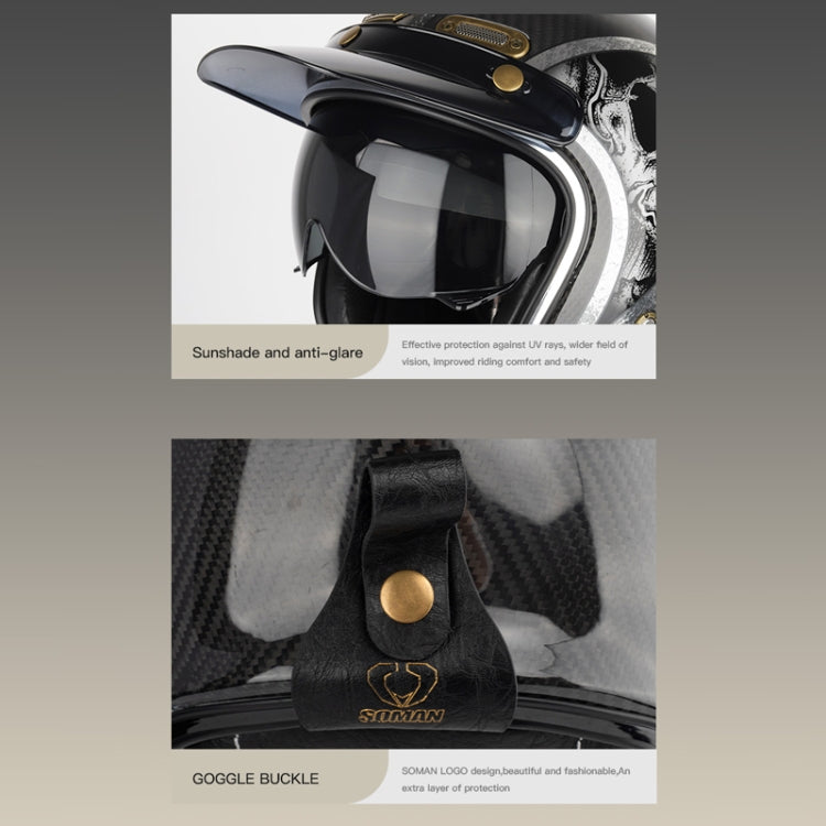 SOMAN Motorcycle Four Seasons Carbon Fiber Half Helmet, Color: Bright Carbon Fiber(XXL) - free shipping - PMC TechLife - Order now!