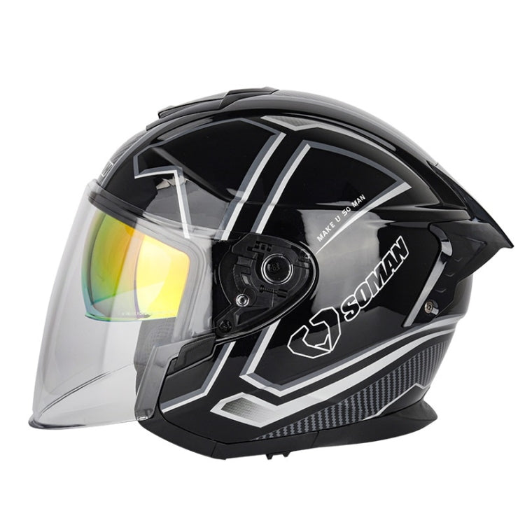 SOMAN Motorcycle Electric Bicycle Dual Lens Riding Helmet, Size: L(Black Silver) - free shipping - PMC TechLife - Order now!