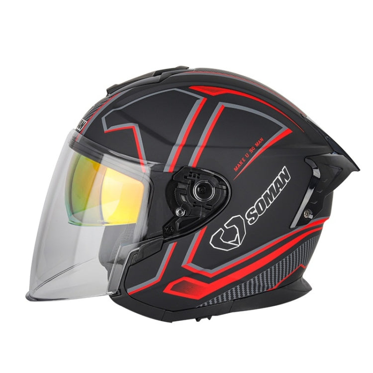 SOMAN Motorcycle Electric Bicycle Dual Lens Riding Helmet, Size: XXL(Black Red) - free shipping - PMC TechLife - Order now!