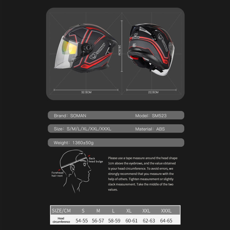 SOMAN Motorcycle Electric Bicycle Dual Lens Riding Helmet, Size: XXL(Black Red) - free shipping - PMC TechLife - Order now!