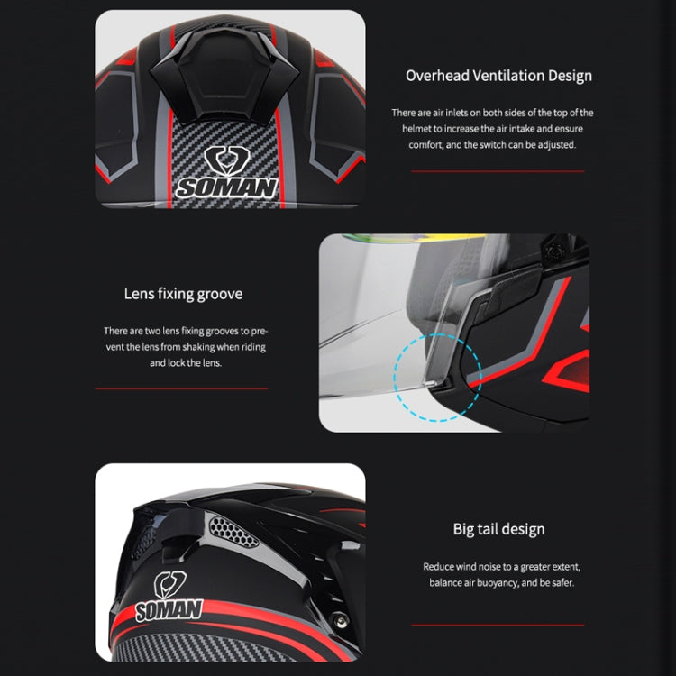 SOMAN Motorcycle Electric Bicycle Dual Lens Riding Helmet, Size: S(Black Red) - free shipping - PMC TechLife - Order now!